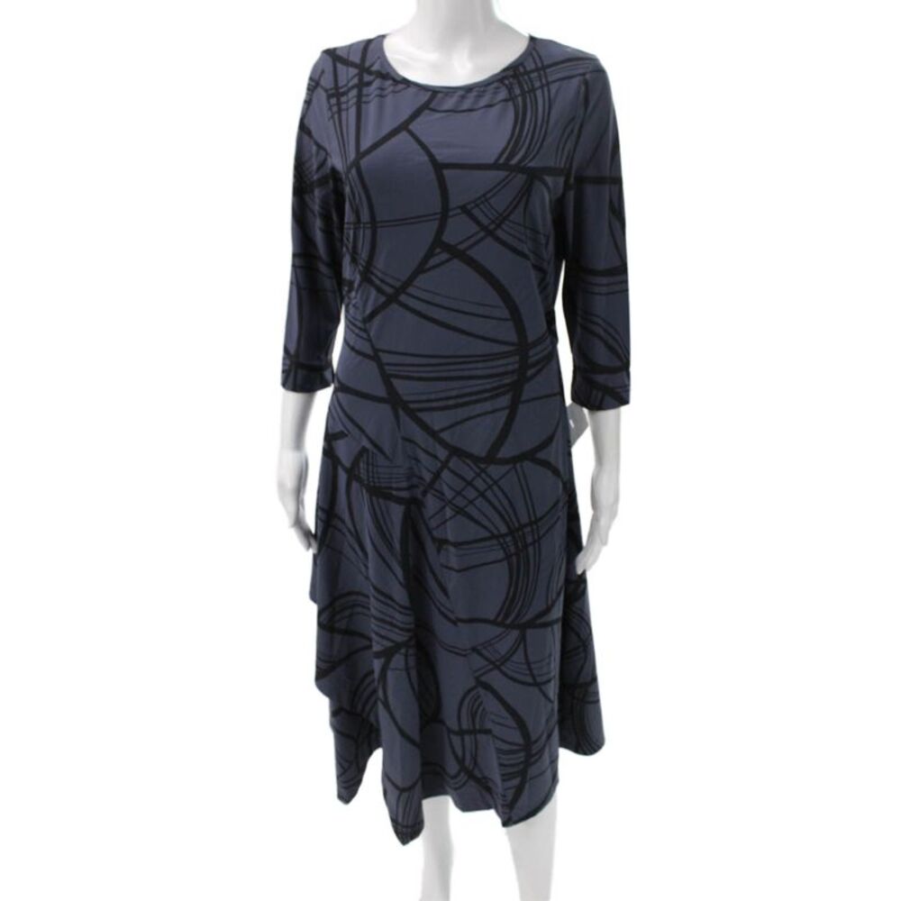 Porto Womens Trapeze Swing Dress Blue Round Neck 3/4 Sleeve Polyamide Size 2
